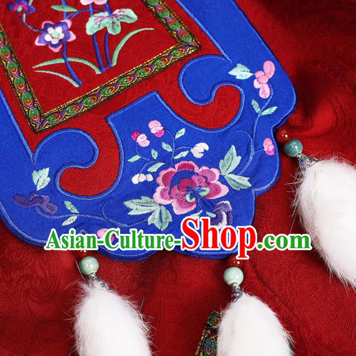 Chinese National Woman Skirt Costume Traditional Embroidered Red Bust Skirt