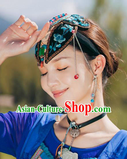 China Handmade National Folk Dance Tassel Headwear Traditional Ethnic Wedding Embroidered Hair Clasp