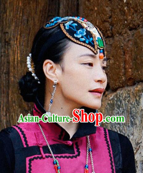 China Handmade National Folk Dance Tassel Headwear Traditional Ethnic Wedding Embroidered Hair Clasp
