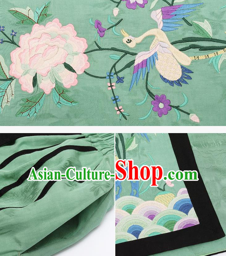 Chinese Traditional Embroidered Crane Peony Green Bust Skirt National Woman Skirt Costume