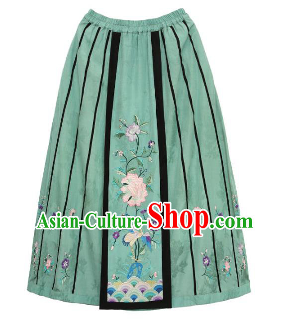 Chinese Traditional Embroidered Crane Peony Green Bust Skirt National Woman Skirt Costume