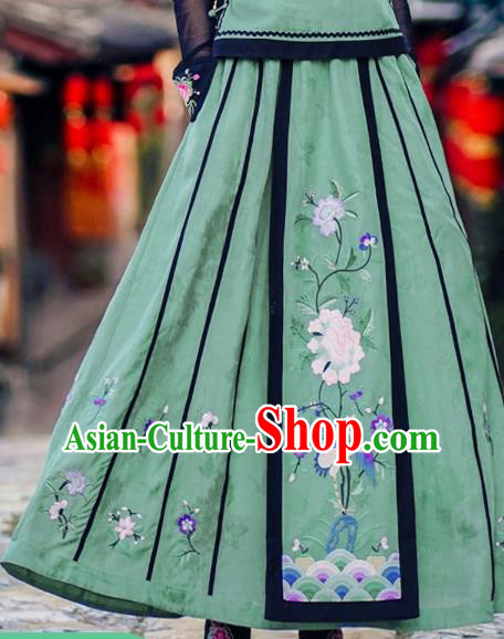 Chinese Traditional Embroidered Crane Peony Green Bust Skirt National Woman Skirt Costume