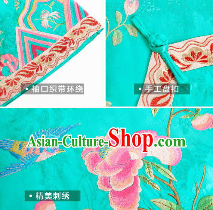Chinese Traditional Woman Outer Garment Costume Tang Suit Embroidered Green Jacket