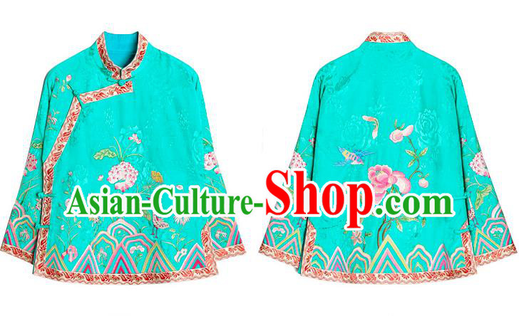 Chinese Traditional Woman Outer Garment Costume Tang Suit Embroidered Green Jacket