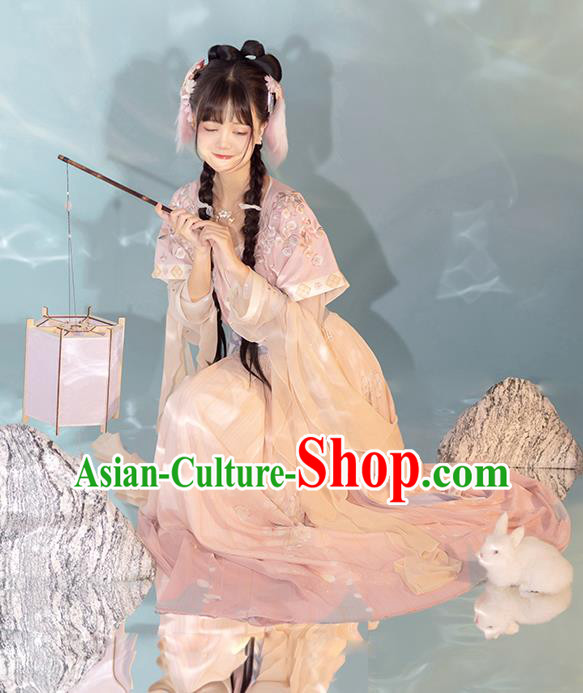 China Ancient Young Girl Hanfu Dress Traditional Tang Dynasty Village Lady Historical Clothing