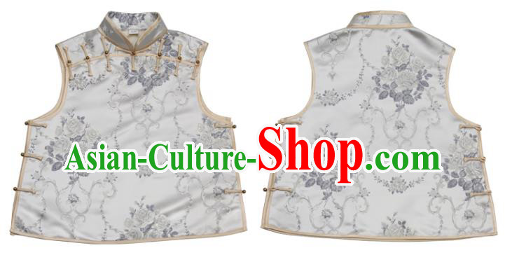 Chinese National Brocade Waistcoat Tang Suit Vest Traditional Woman Top Garment Costume