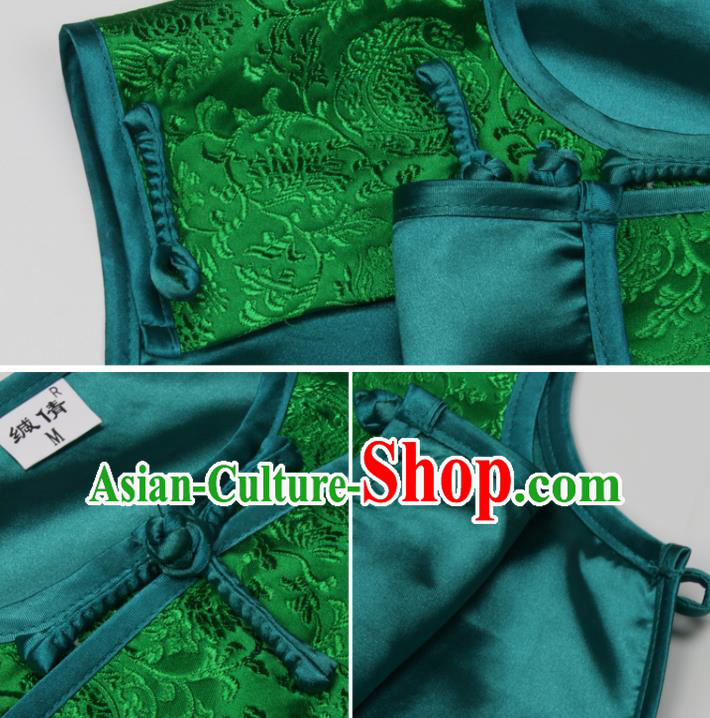 Chinese National Woman Vest Costume Tang Suit Green Brocade Waistcoat Traditional Top Garment