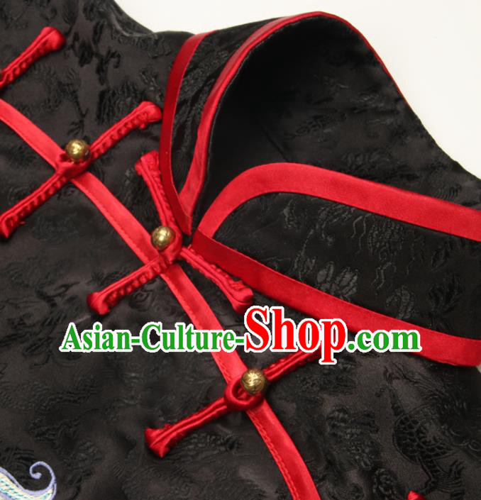 Chinese Traditional Embroidered Lion Waistcoat National Black Brocade Vest Tang Suit Upper Outer Garment