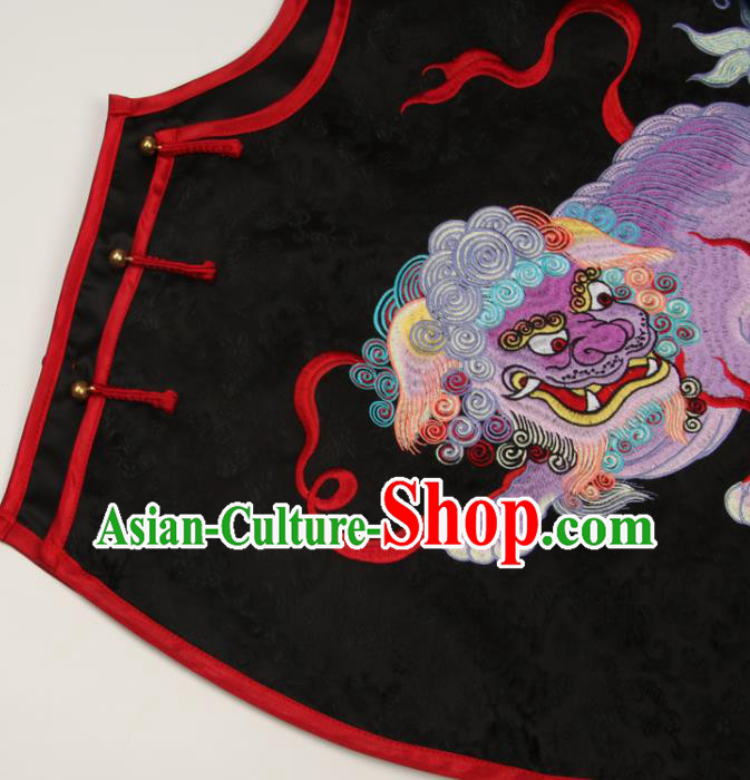 Chinese Traditional Embroidered Lion Waistcoat National Black Brocade Vest Tang Suit Upper Outer Garment