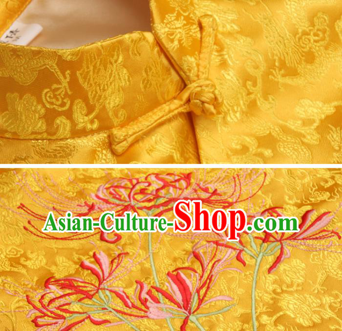 Chinese Tang Suit Upper Outer Garment Traditional Embroidered Manjusaka Waistcoat National Golden Brocade Vest