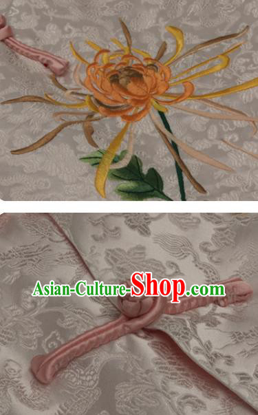 Chinese National Upper Outer Garment Traditional Embroidered Chrysanthemum Waistcoat Tang Suit White Brocade Vest