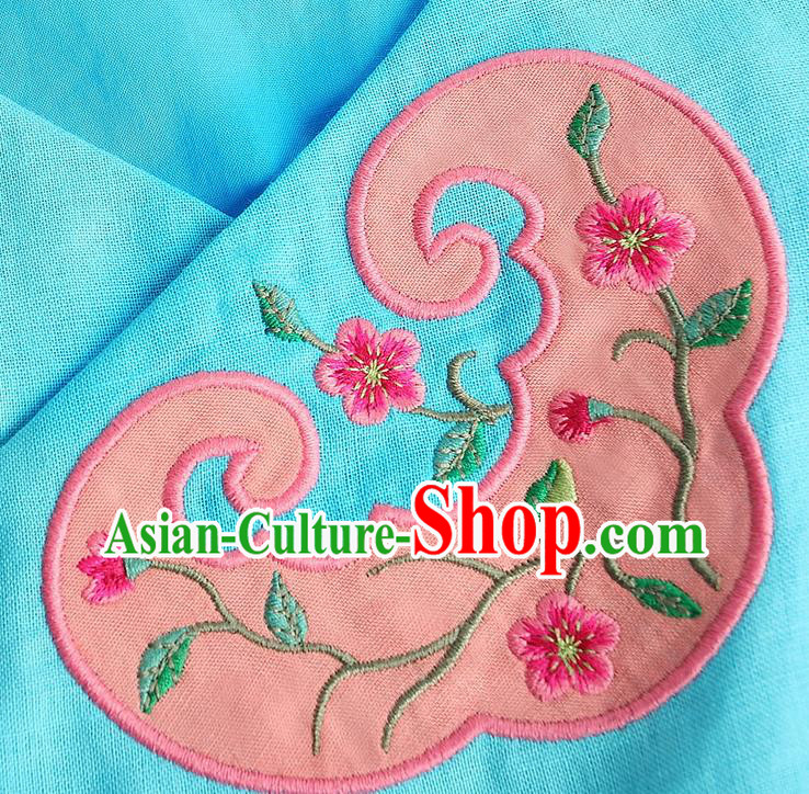 China Traditional Embroidered Blue Blouse National Woman Shirt Clothing Tang Suit Upper Outer Garment