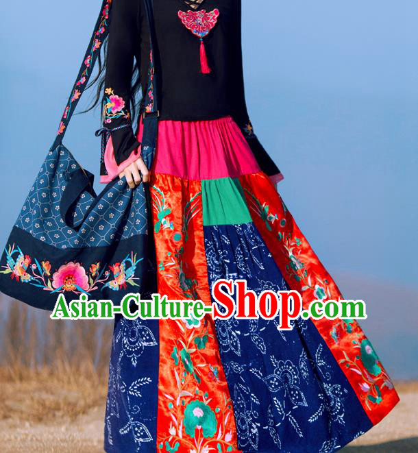 Chinese Traditional Woman Batik Garment Costume Tang Suit Embroidered Red Bust Skirt