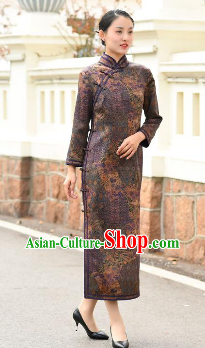 Chinese Traditional Stand Collar Qipao Dress Costume National Young Lady Purple Silk Cheongsam