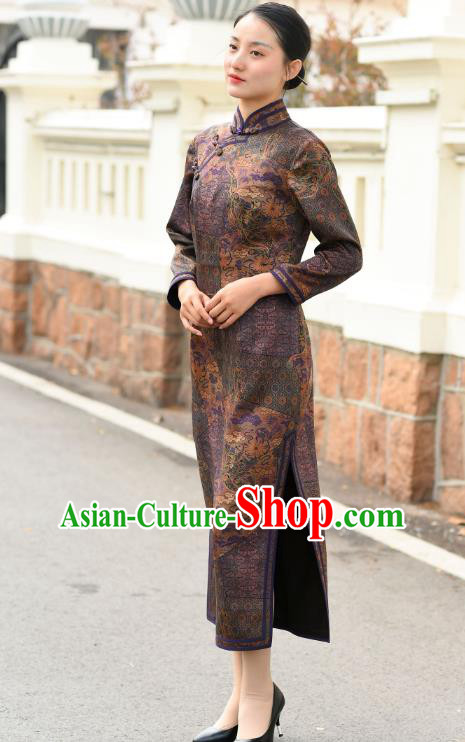Chinese Traditional Stand Collar Qipao Dress Costume National Young Lady Purple Silk Cheongsam