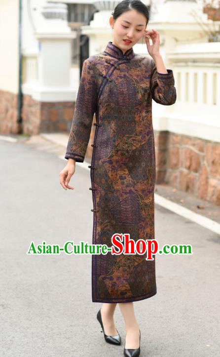 Chinese Traditional Stand Collar Qipao Dress Costume National Young Lady Purple Silk Cheongsam