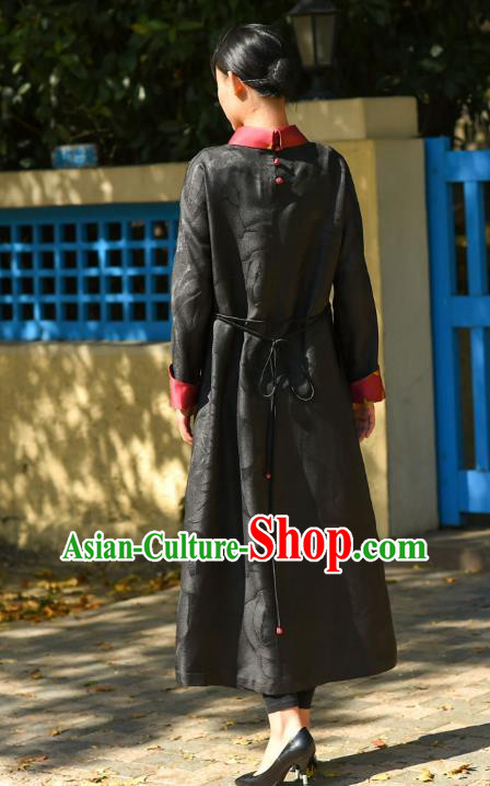 Chinese Traditional Stand Collar Qipao Dress Costume National Young Lady Black Silk Cheongsam