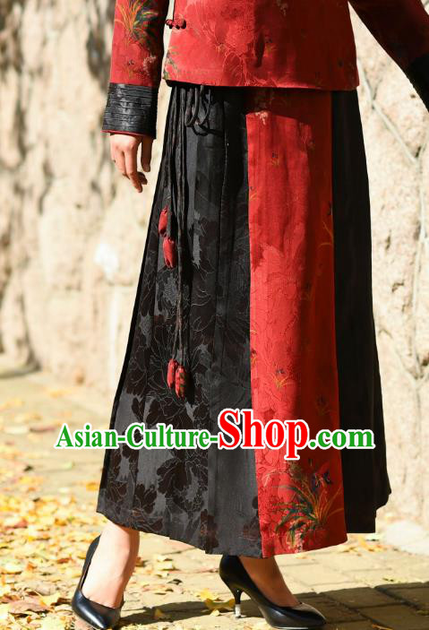 China National Red Gambiered Guangdong Gauze Skirt Traditional Woman Costume