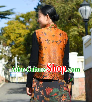Chinese Tang Suit Golden Silk Vest National Woman Upper Outer Garment Traditional Waistcoat Clothing