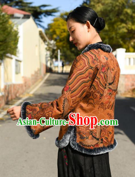 China National Woman Outer Garment Clothing Tang Suit Overcoat Traditional Cotton Wadded Jacket