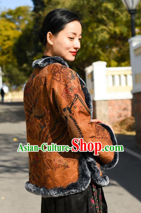 China National Woman Outer Garment Clothing Tang Suit Overcoat Traditional Cotton Wadded Jacket