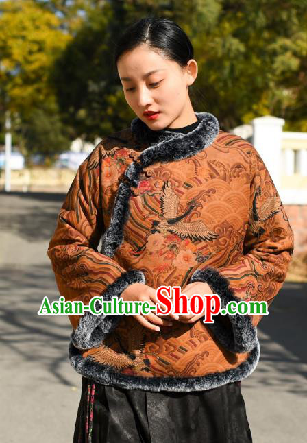 China National Woman Outer Garment Clothing Tang Suit Overcoat Traditional Cotton Wadded Jacket