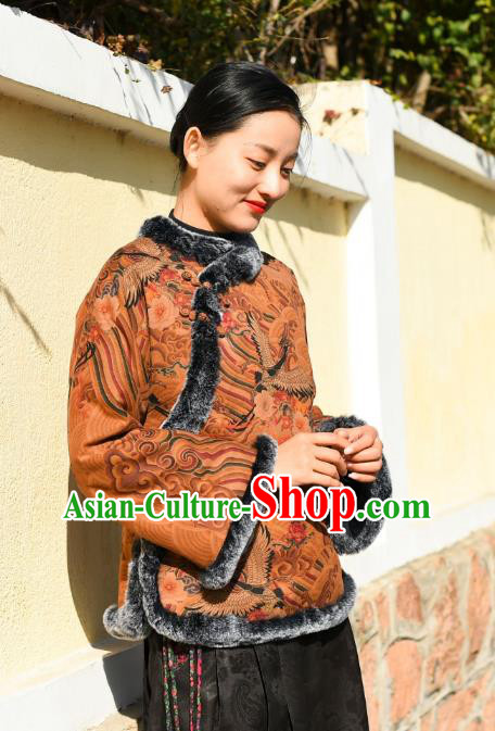 China National Woman Outer Garment Clothing Tang Suit Overcoat Traditional Cotton Wadded Jacket