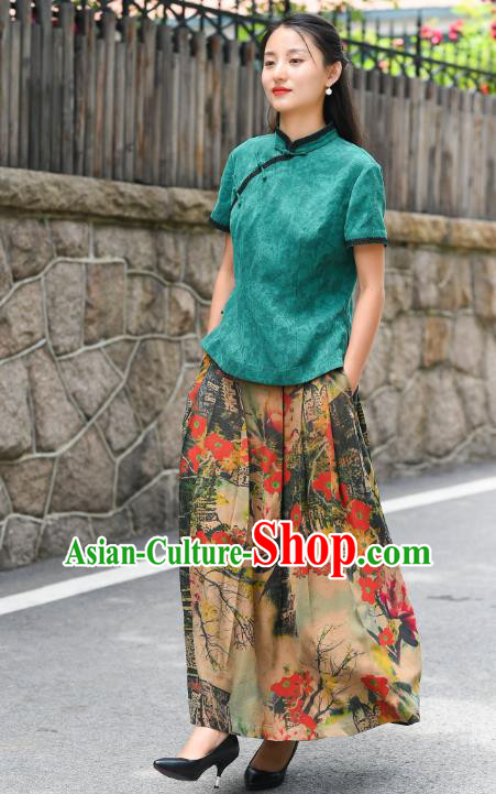 China National Woman Gambiered Guangdong Gauze Skirt Traditional Printing Flowers Silk Bust Skirt Costume