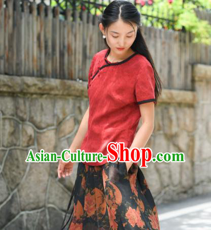 Chinese Traditional Red Silk Shirt Clothing Tang Suit Blouse National Woman Upper Outer Garment