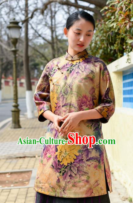 Chinese Tang Suit Silk Blouse National Woman Upper Outer Garment Traditional Gambiered Guangdong Gauze Clothing