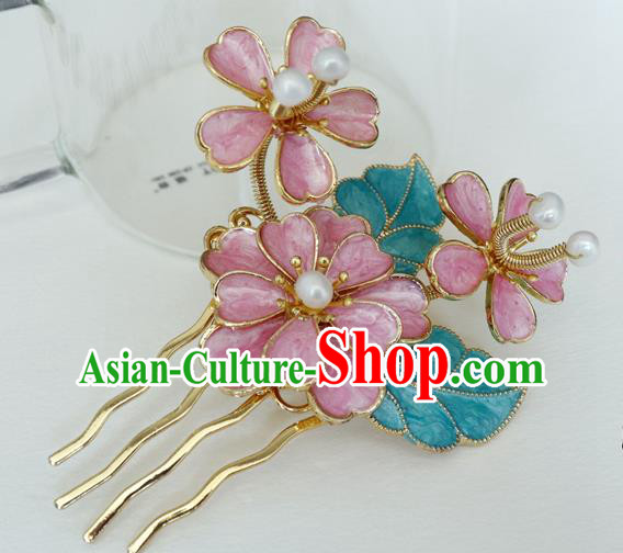 China Ancient Empress Hairpin Traditional Qing Dynasty Court Pink Peach Blossom Hair Comb