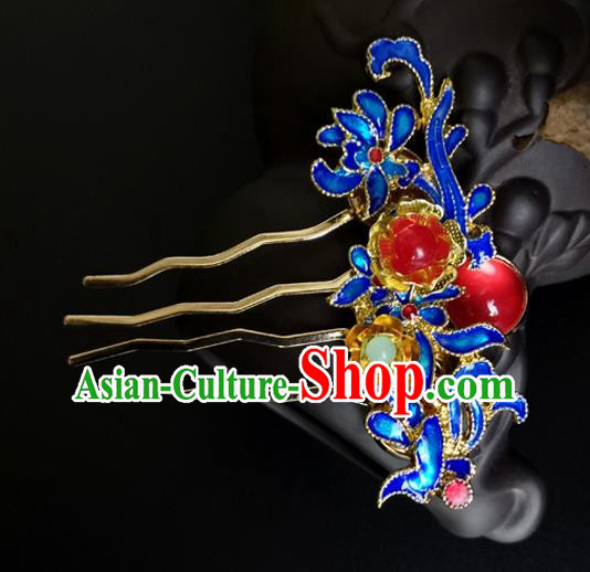 China Ancient Palace Lady Cloisonne Hairpin Traditional Qing Dynasty Hair Comb