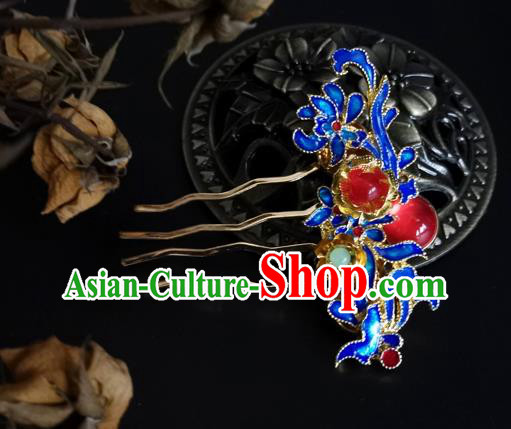 China Ancient Palace Lady Cloisonne Hairpin Traditional Qing Dynasty Hair Comb