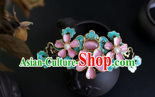 China Ancient Princess Pink Peach Blossom Hairpin Traditional Song Dynasty Palace Lady Hair Crown