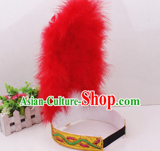 Chinese Traditional Uygur Nationality Red Feather Hat Xinjiang Ethnic Folk Dance Hair Accessories