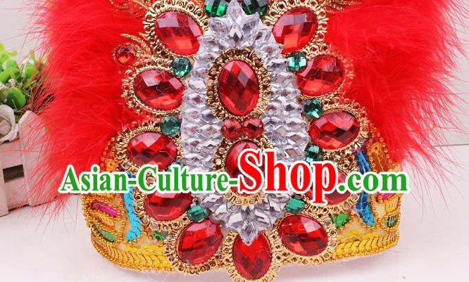 Chinese Traditional Uygur Nationality Red Feather Hat Xinjiang Ethnic Folk Dance Hair Accessories