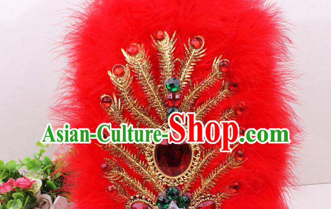 Chinese Traditional Uygur Nationality Red Feather Hat Xinjiang Ethnic Folk Dance Hair Accessories
