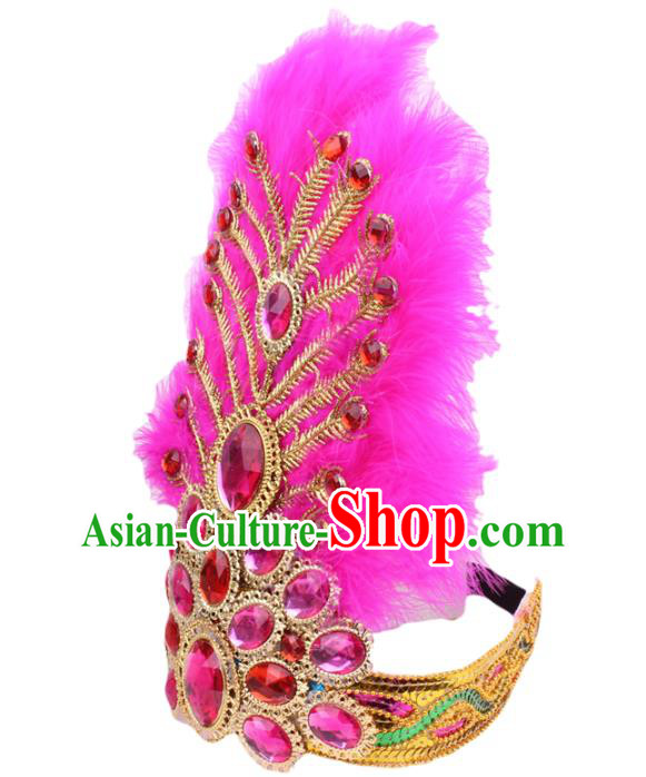 Chinese Uygur Nationality Feather Hat Traditional Xinjiang Dance Headdress Ethnic Folk Dance Purple Veil Hair Clasp