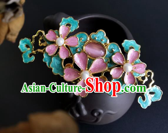 China Ancient Princess Pink Peach Blossom Hairpin Traditional Song Dynasty Palace Lady Hair Crown