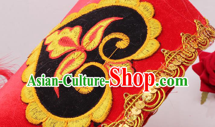 Chinese Uygur Nationality Folk Dance Red Feather Hat Traditional Xinjiang Ethnic Folk Dance Headdress