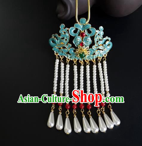 China Ancient Imperial Concubine Hairpin Traditional Qing Dynasty Court Pearls Tassel Hair Stick