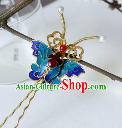 China Ancient Princess Hairpin Traditional Qing Dynasty Court Blueing Butterfly Hair Stick