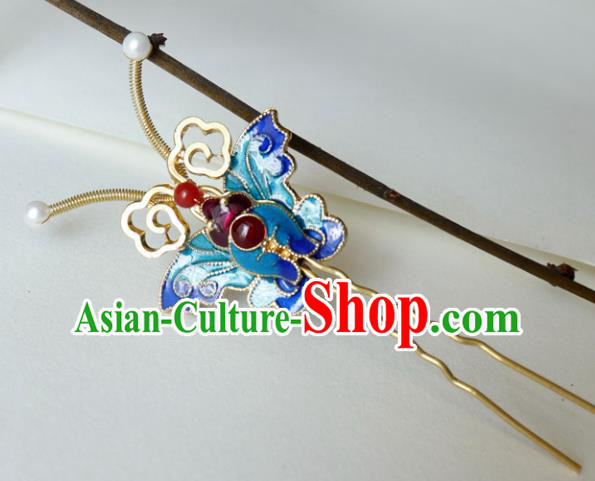 China Ancient Princess Hairpin Traditional Qing Dynasty Court Blueing Butterfly Hair Stick