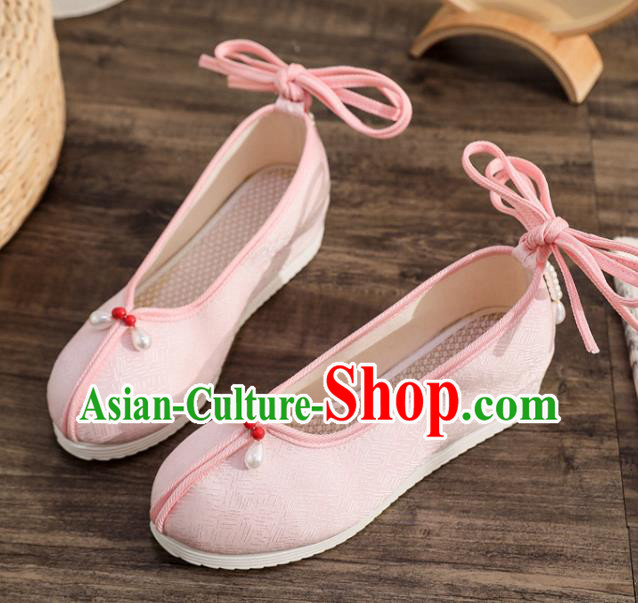 China Traditional Tang Suit Shoes Handmade Hanfu Dance Shoes National Pink Brocade Shoes