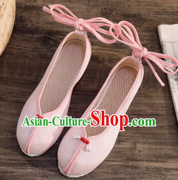 China Traditional Tang Suit Shoes Handmade Hanfu Dance Shoes National Pink Brocade Shoes