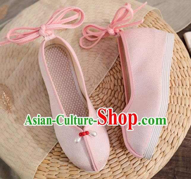 China Traditional Tang Suit Shoes Handmade Hanfu Dance Shoes National Pink Brocade Shoes