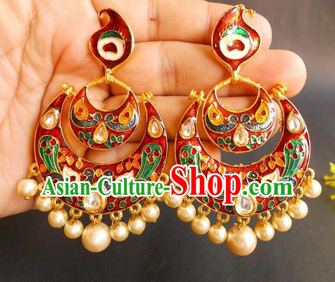 India Bollywood Folk Dance Cloisonne Red Ear Accessories Asian Indian Stage Performance Earrings