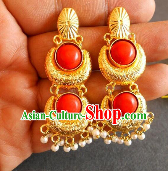 India Folk Dance Golden Ear Accessories Asian Indian Court Princess Earrings