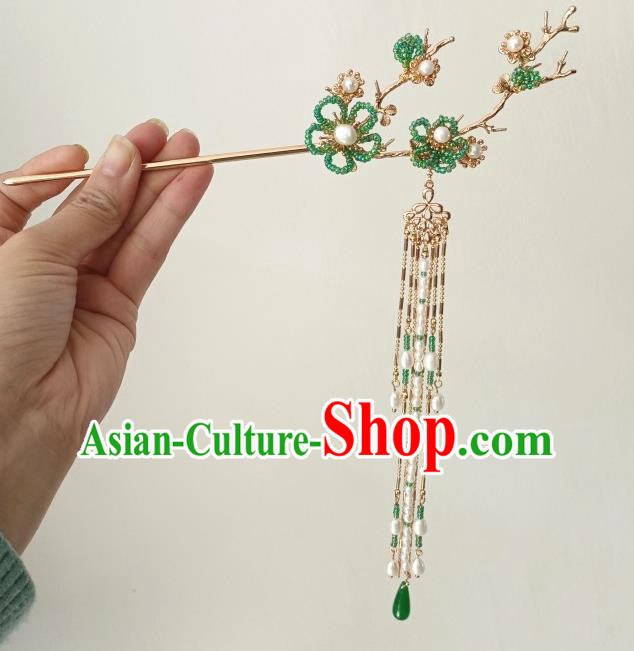 China Traditional Hanfu Hair Accessories Ancient Princess Green Beads Plum Tassel Hairpin