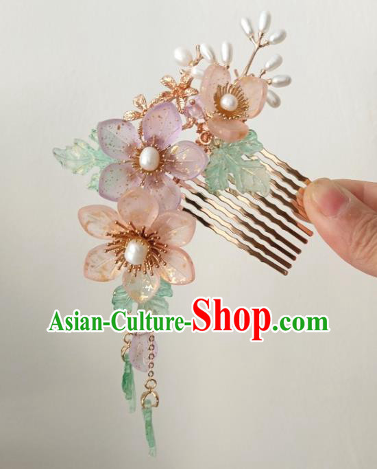 China Ancient Princess Pearls Hair Comb Traditional Hanfu Hair Accessories